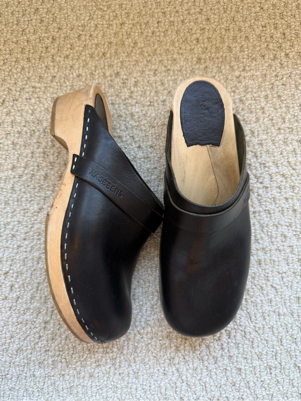 Swedish Hasbeens Black Husband Clogs size 41